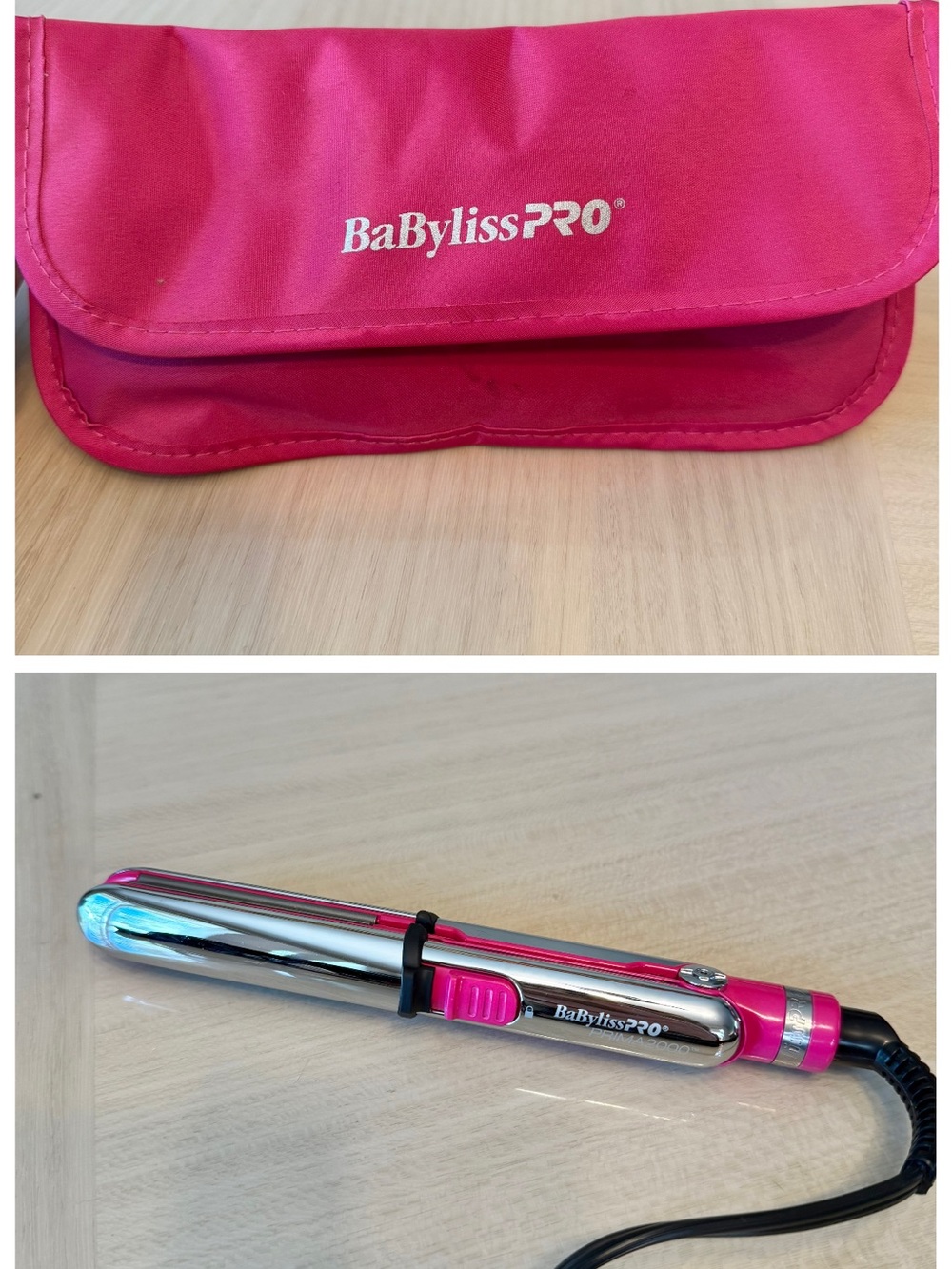 Babylisspro Pink nano travel hair straighter curling iron Travel Pouch Case 3/4”